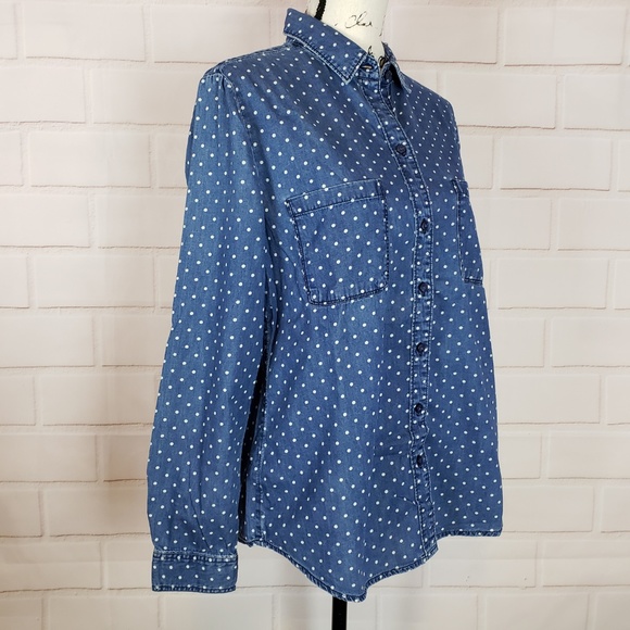 Loft Polka Dot Button Down Shirt Size L - Picture 2 of 7